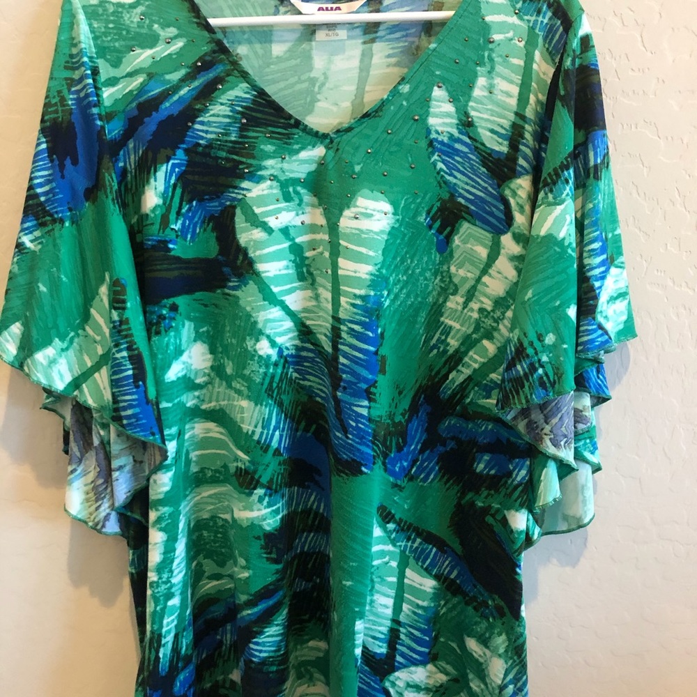Alia Flared Sleeve Multi-Color Studded Top XL
